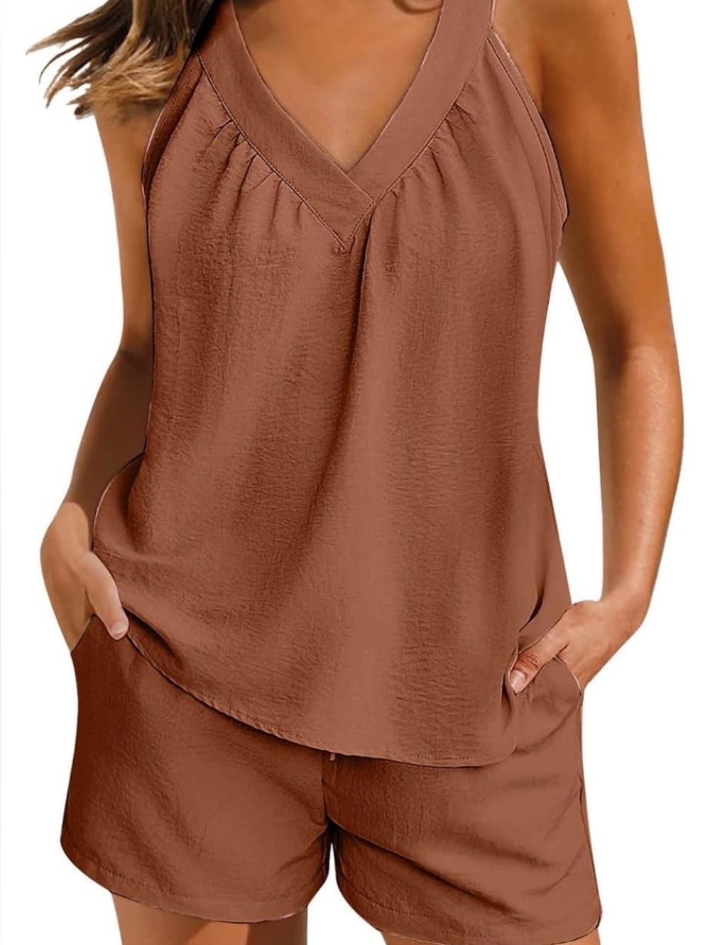 Rust Brown Two-Piece Tank Top & Shorts Set